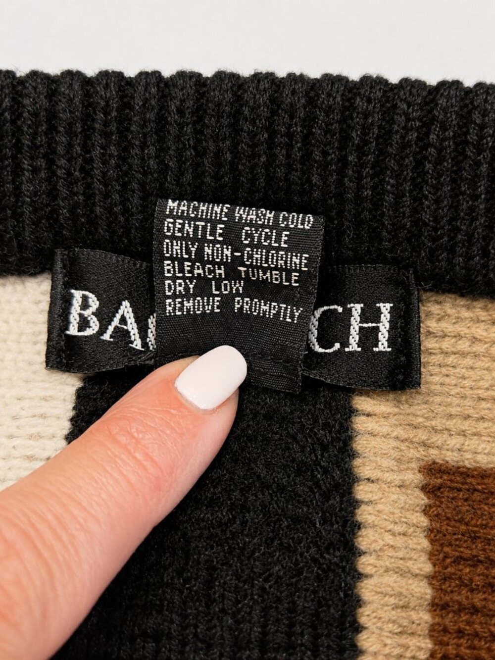 Bachrach Men’s XL Geometric Knit Sweater | Beige Black Brown Wool Blend - Picture 8 of 9